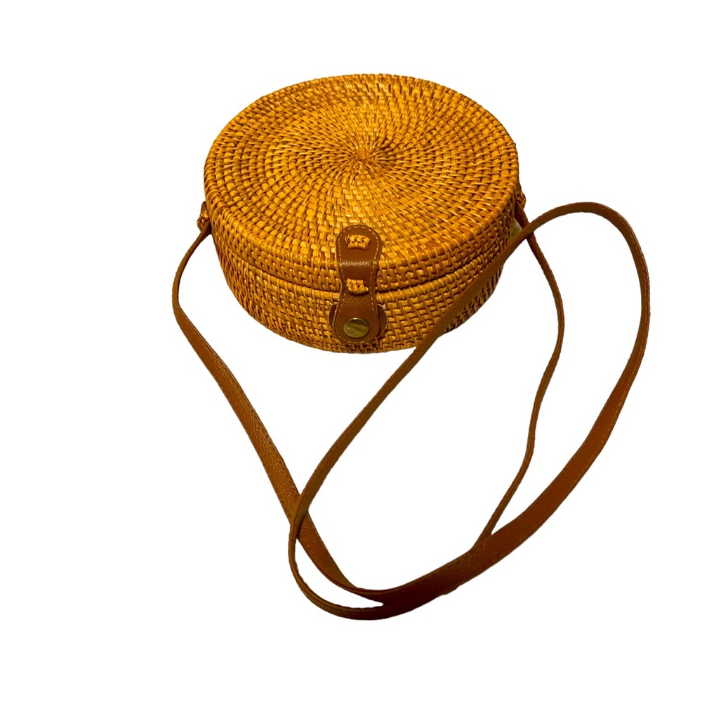 - Round Rattan Wicker Boho Cross Body Purse